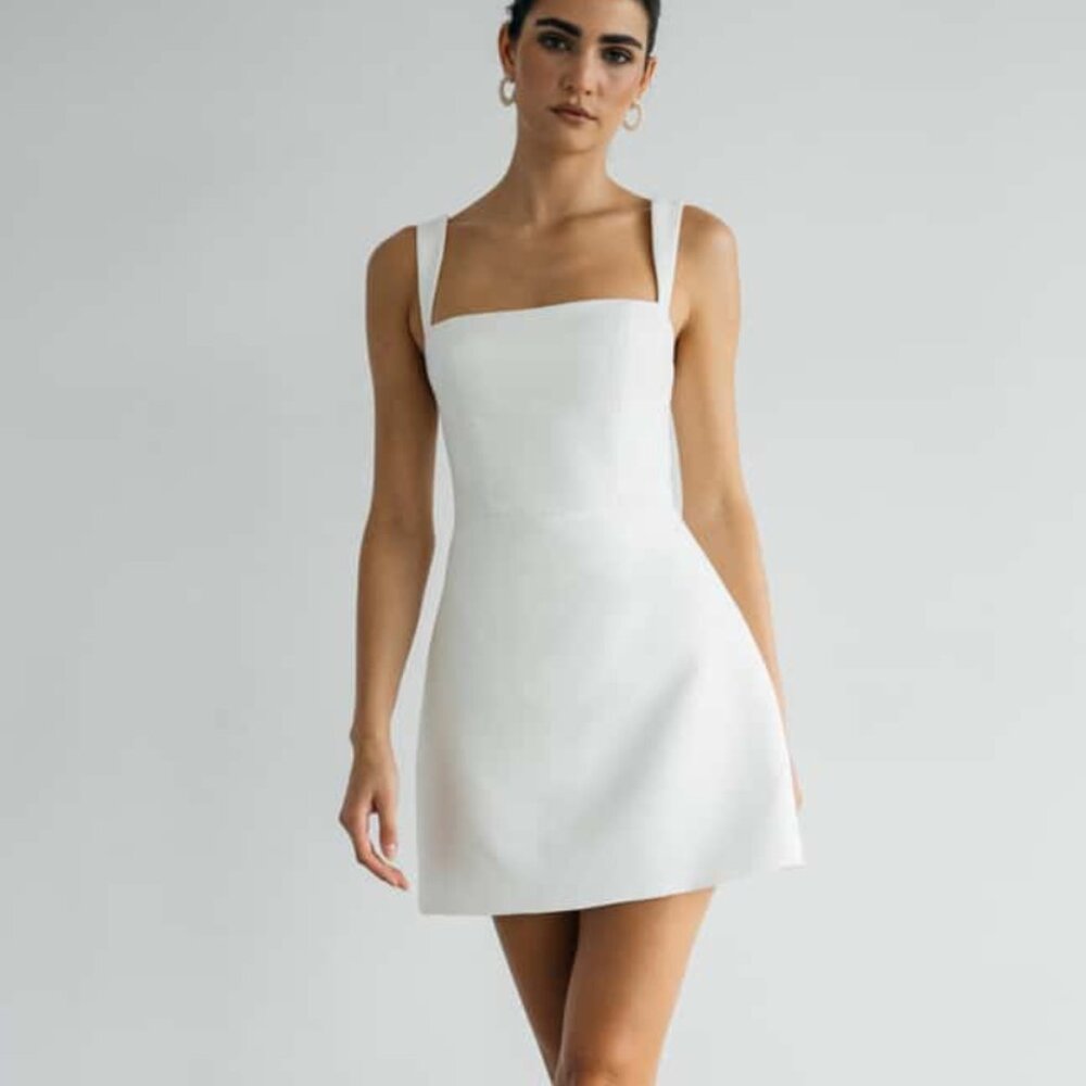 Jenny Yoo Camille White Mini Dress Size 10
